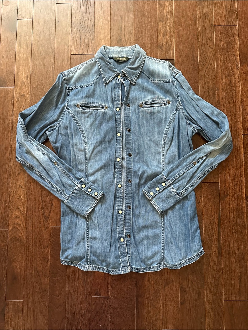 Eddie Bauer Washed Light Blue Denim Snap-Front Shirt